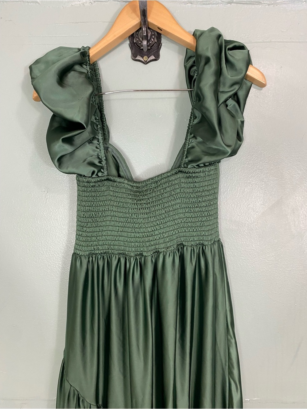 Free People Sundrenched Silky Maxi Dress Green Tiered Medium - Picture 9 of 14